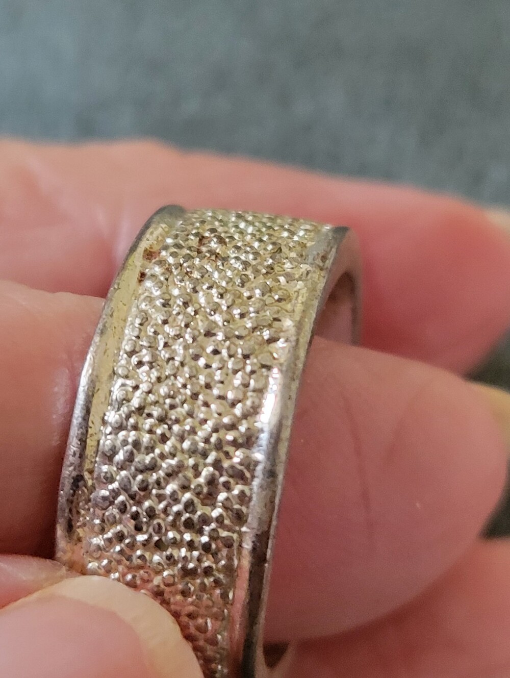 Textured Silver Tone Wide Band Ring